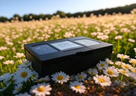 cassette VHS dans un champs de paquerette